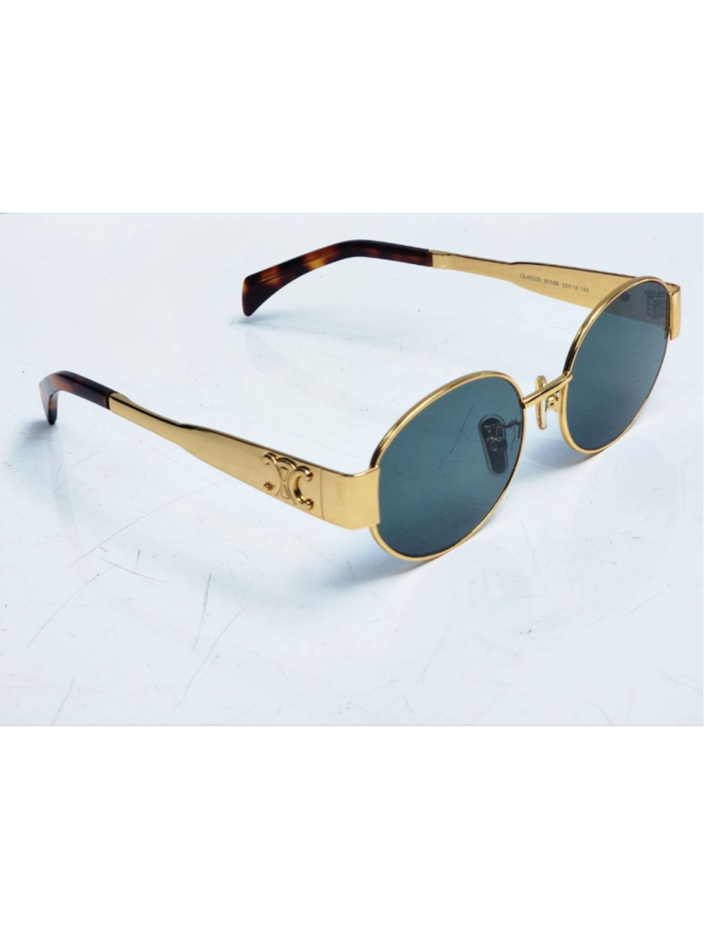 CELINE Triomphe CL4S235 Gold Metal Green Lens Oval Sunglasses 53 mm #36 - Picture 4 of 14